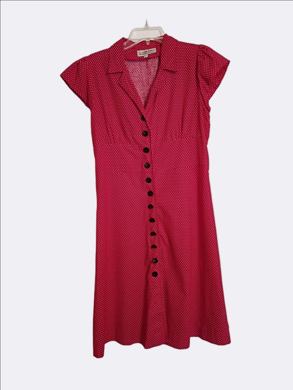 Retro-Style Red Polka Dot Knee Length Dress with Button Front